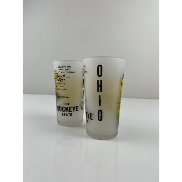 Hazel-Atlas Other - Vintage Set Of 2 Ohio Frosted Souvenir Glass Tumbler 4.75" Hazel Atlas Kitschy